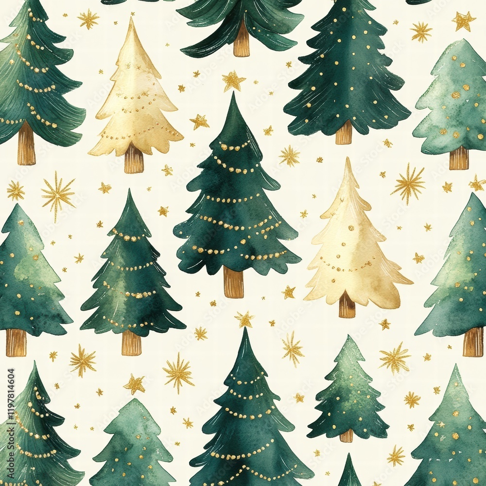 Obraz premium Festive Hand-Drawn Christmas Tree Pattern