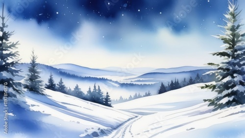 Wallpaper Mural A snowy landscape with a road and a fence Torontodigital.ca