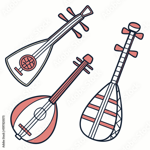 Flat icons of musical instruments from Asia