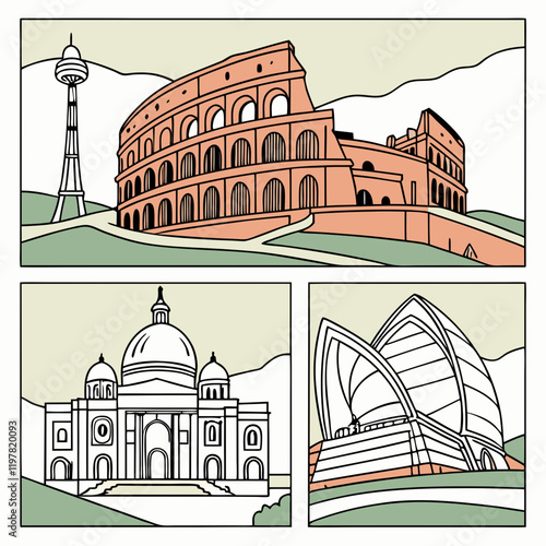 Vector designs highlighting cultural heritage sites