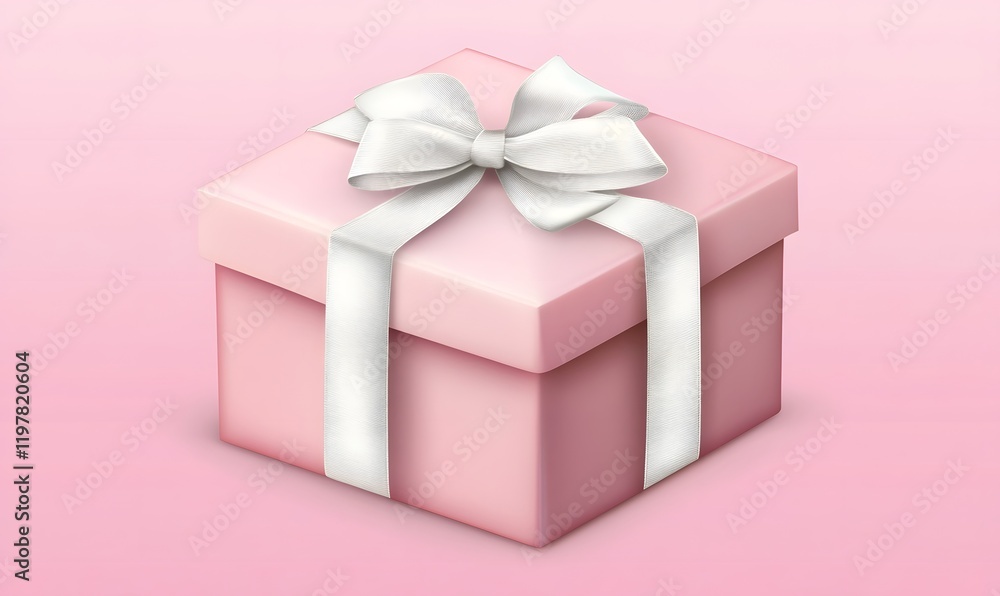 Fototapeta premium Pink gift box with white ribbon and bow.