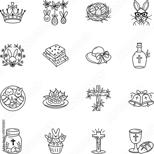 Set of Doodle Style Easter Holidays Icons 
