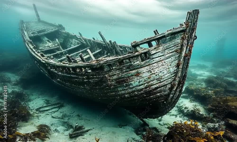Enigmatic shipwreck exploration: underwater journey through time and nature. Enigmatic shipwreck exploration: underwater journey through time and nature.