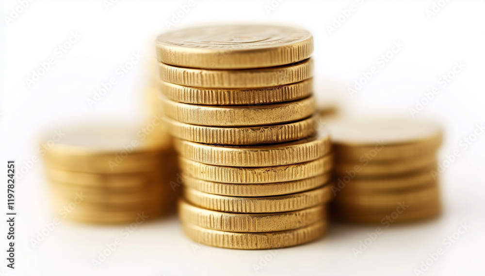 stacks of coins on white background blurred stacks of coins on white background blurred