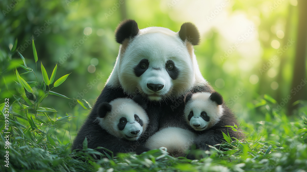 Fototapeta premium pandas in a bamboo forest