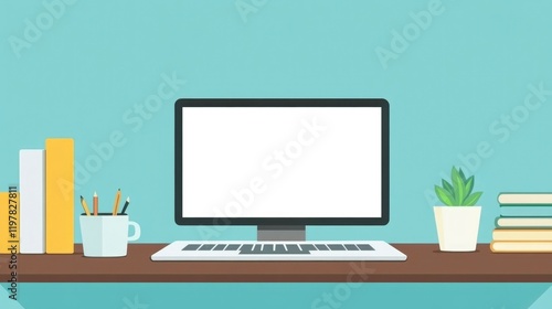 Modern Desktop Workspace With Computer And Books