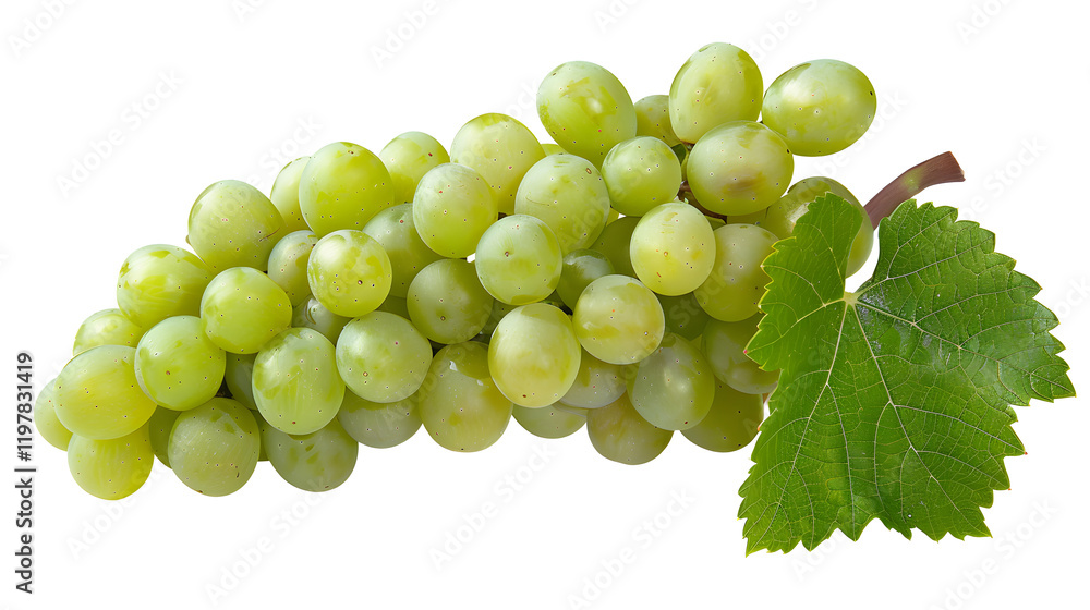 A bunch of fresh green grapes isolated on a white background, displaying their vibrant color and plump texture, perfect for a healthy and refreshing snack and food photography. A bunch of fresh green grapes isolated on a white background, displaying their vibrant color and plump texture, perfect for a healthy and refreshing snack and food photography.
