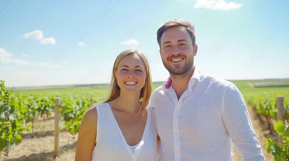 Happy couple vineyard sunny day romance summer Happy couple vineyard sunny day romance summer