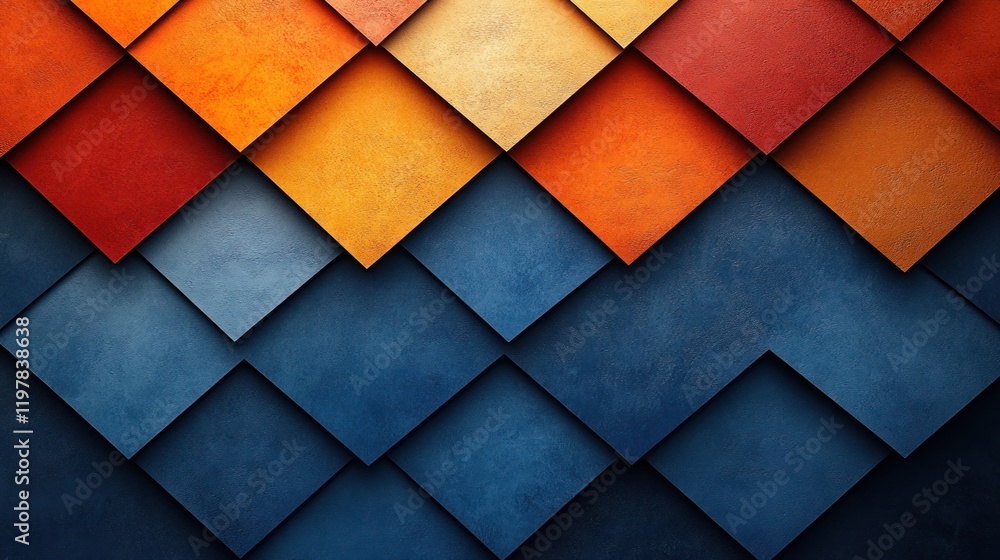 Fototapeta premium Colorful geometric patterns of overlapping squares in warm and cool tones creating a vibrant backdrop