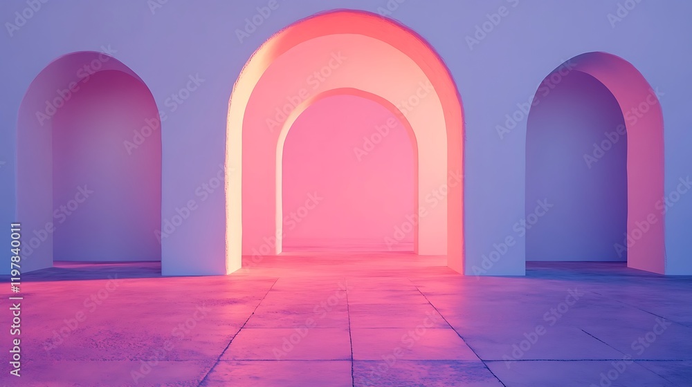 Fototapeta premium Abstract Architectural Space With Pink And Purple Lighting