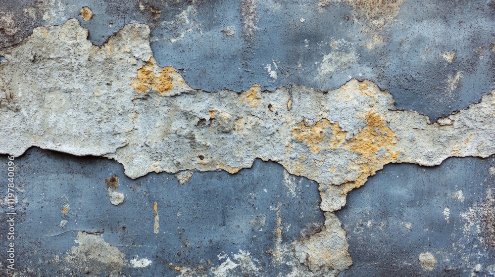 Obraz premium Grunge Texture of Cracked Blue Concrete with Rusty Yellow Spots