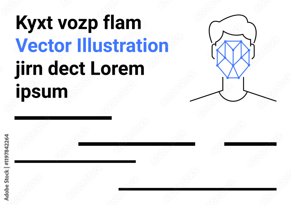 Obraz premium Abstract face outline with geometric blue face pattern, text blocks, and lines. Ideal for modern web design, branding, tech articles, marketing, visual identity, presentations, landing page