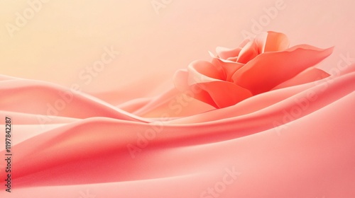 A soft and elegant image of a delicate rose crafted on flowing silky fabric. The composition emphasizes the romance and softness blending with pastel hues. photo