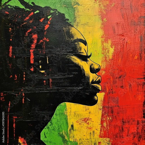 Abstract Artwork Celebrating Black History Month in Red, Green, Yellow, and Black photo