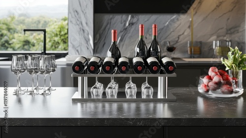 Modern Wine Rack and Glassware Display for a Stylish Kitchen