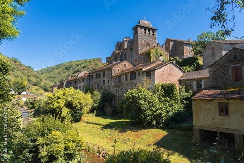 Scenic Chateau de Brousse and Village in Summer