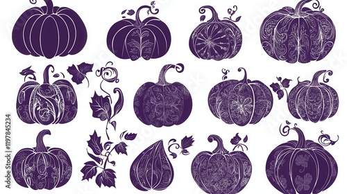 Elegant Ornate Pumpkins with Intricate Floral Designs - Autumnal Decorative Art