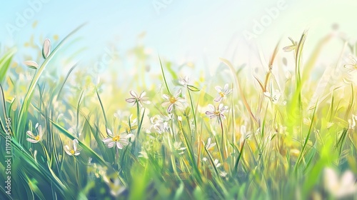 A Delicate Meadow of Pastel Flowers: A Whimsical Springtime Floral Painting