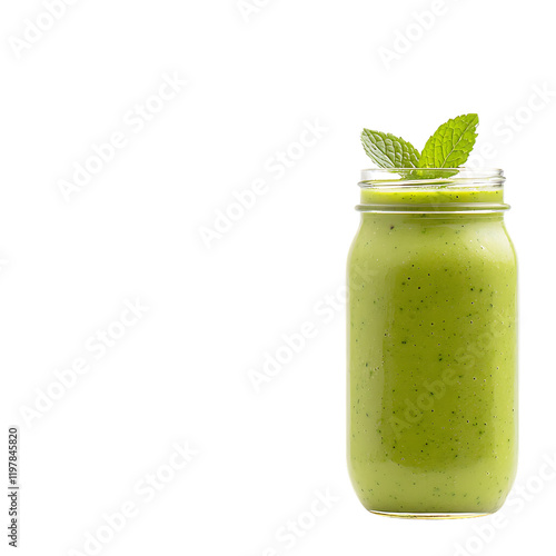 Vibrant green smoothie clipart transparent mason jar delight refreshing drink healthy lifestyle close-up view nature concept photo