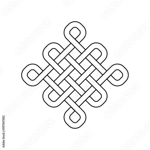 endless tibetan eternal knot symbol tattoo logo isolated on white background. vector illustration.	