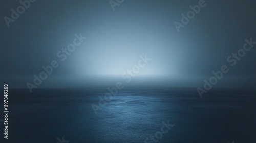 An enigmatic, dark empty environment with a subtle radiant glow and fog enveloping the background, evoking mystery and contemplation under dim light. photo