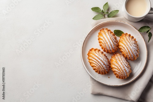 Deliciously freshly baked french madeleine cakes in a vintage setting culinary delight gourmet dessert display inviting atmosphere aesthetic presentation baking artistry photo