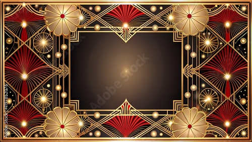 Gatsby Style Golden Frame with Red Sunburst Design