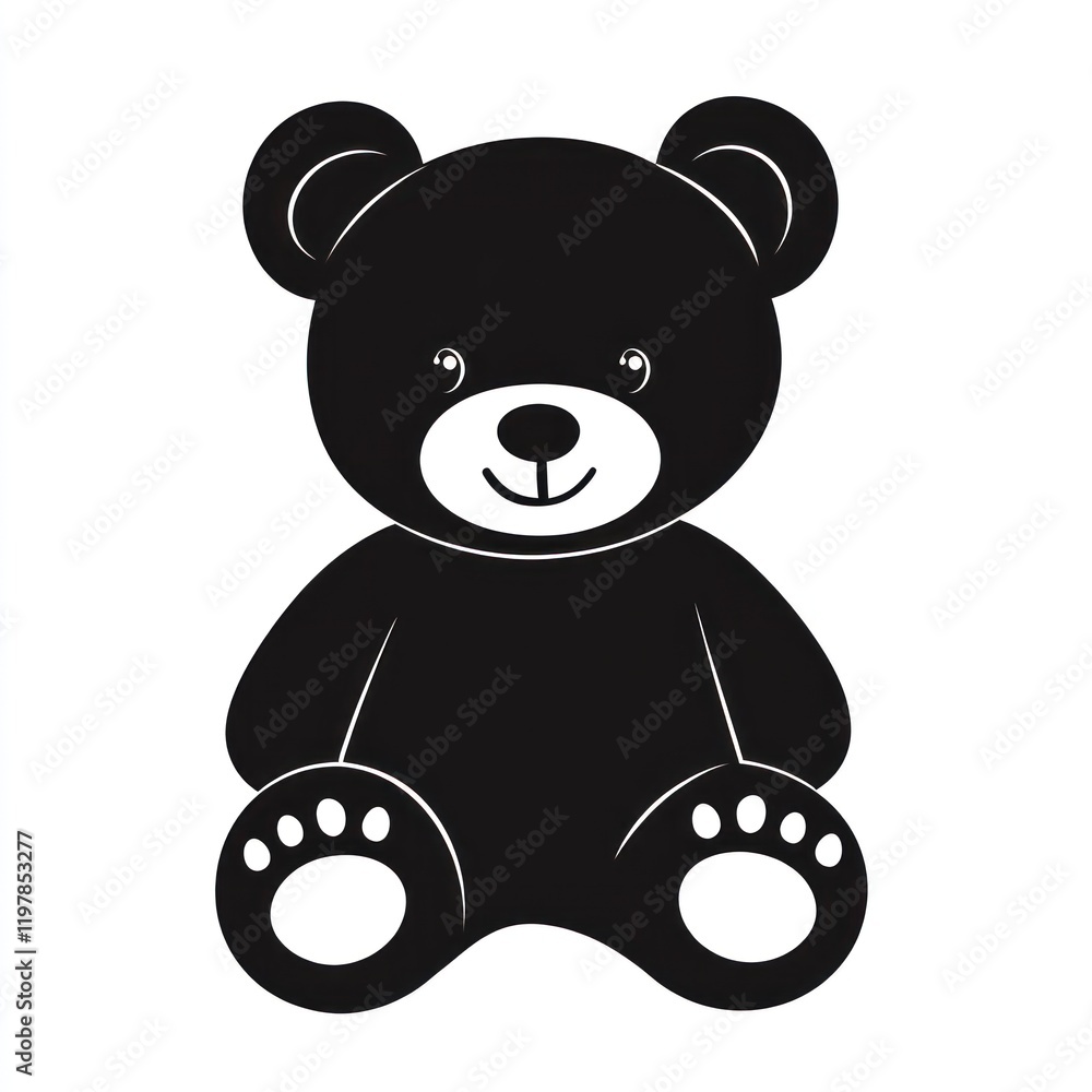 Black teddy bear sitting, solid background, for use as icon or logo Black teddy bear sitting, solid background, for use as icon or logo