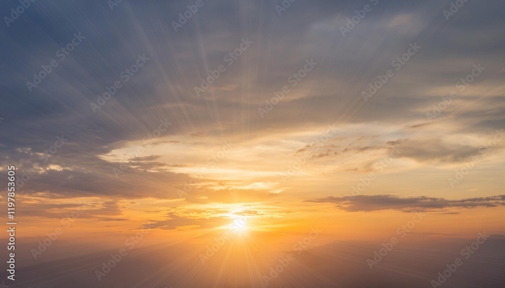 Obraz premium Sun Setting Over Clouds in Sky and Copy Space