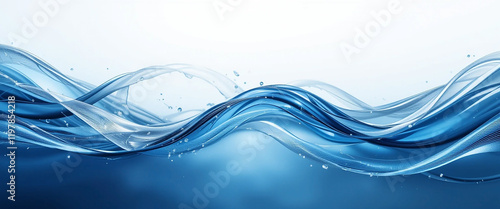 wide panoramic closeup of transparent blue water wave in white background 