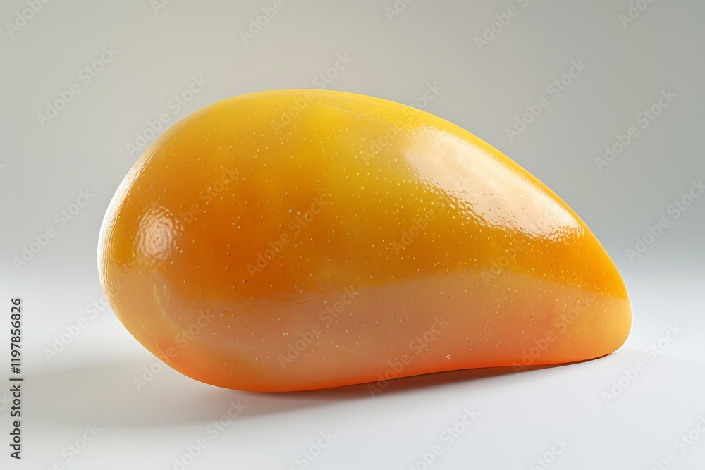A glossy, orange mango-shaped object with a smooth surface. A glossy, orange mango-shaped object with a smooth surface.