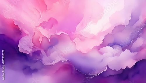 Vibrant Watercolor Texture with PurplePink Gradient Background, Featuring a Mystical Closely Observed Still Life in Rich Detail photo