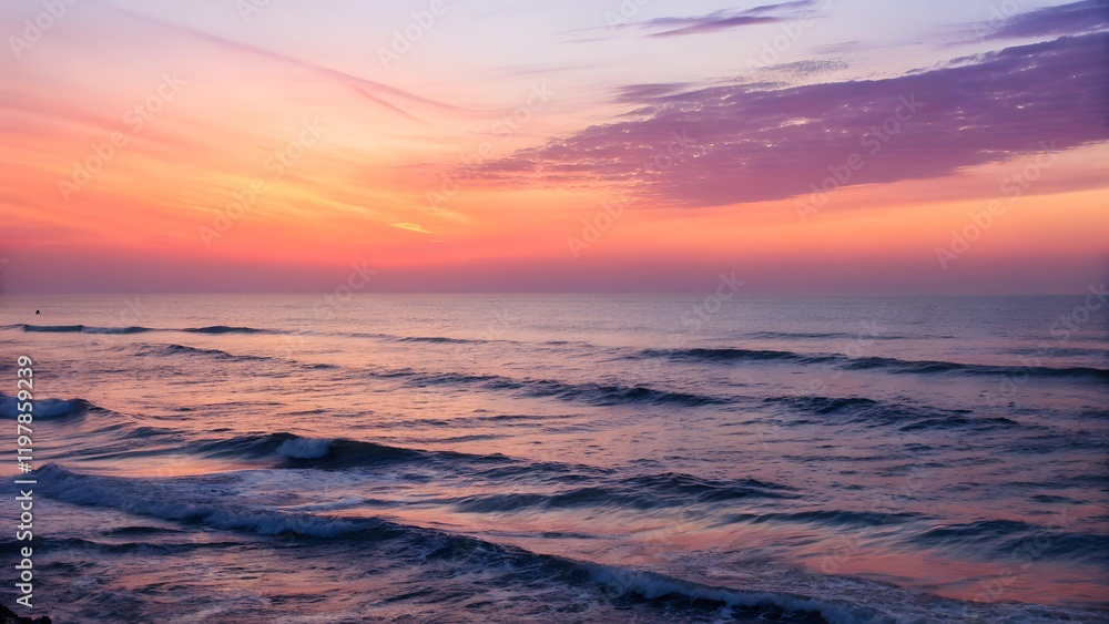 A serene seascape at sunset, with soft pastel hues painting the sky. Gentle waves lap at the shore, creating a tranquil and romantic atmosphere. A serene seascape at sunset, with soft pastel hues painting the sky. Gentle waves lap at the shore, creating a tranquil and romantic atmosphere.