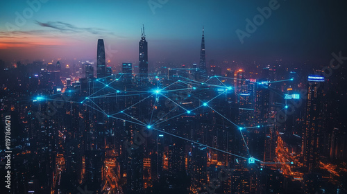 Wallpaper Mural Abstract business man stands on the peak of success amid tall, innovative Smart city and graphs with statistics to analyze business potential and predict future developments in company growth. Torontodigital.ca