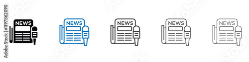 Set of 5 NEWS icons with 1 silhouette and 1 unexpanded vector inside, NEWS icon featuring newspaper or headline symbol ideal for media blogs or news apps