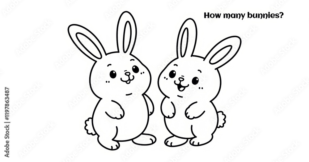 Obraz premium Cute cartoon bunnies in black and white outline. Coloring Page