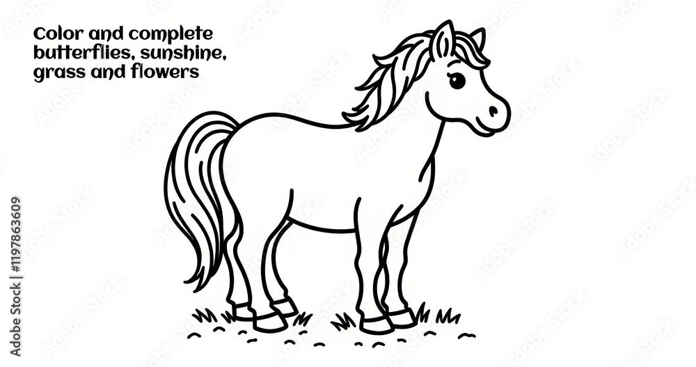 Obraz premium Cute horse coloring page for children's activity