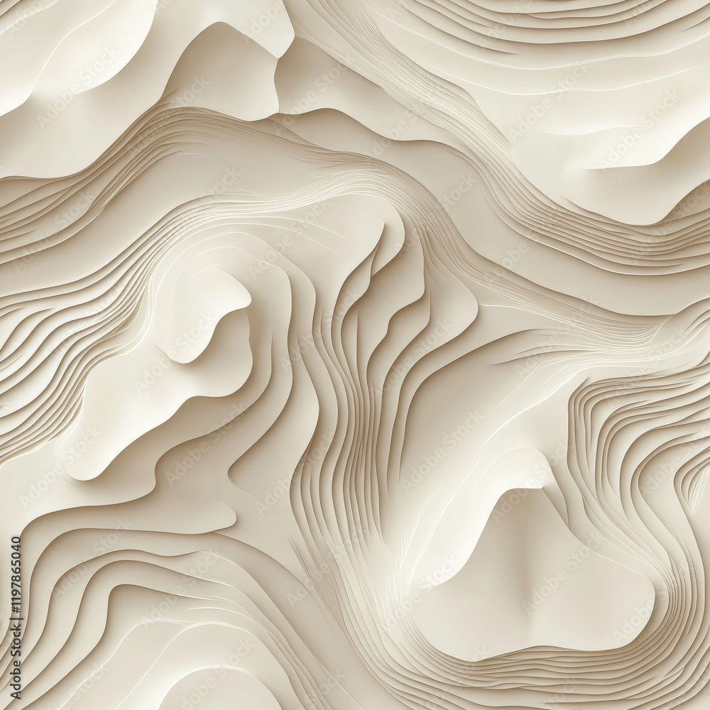 Obraz premium Abstract Topographic Landscape: Creamy beige tones create a mesmerizing, three-dimensional topographic map, mimicking rolling hills and valleys with elegant, layered lines.