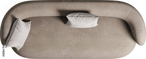 Top view of modern upholstered sofa with cushions photo