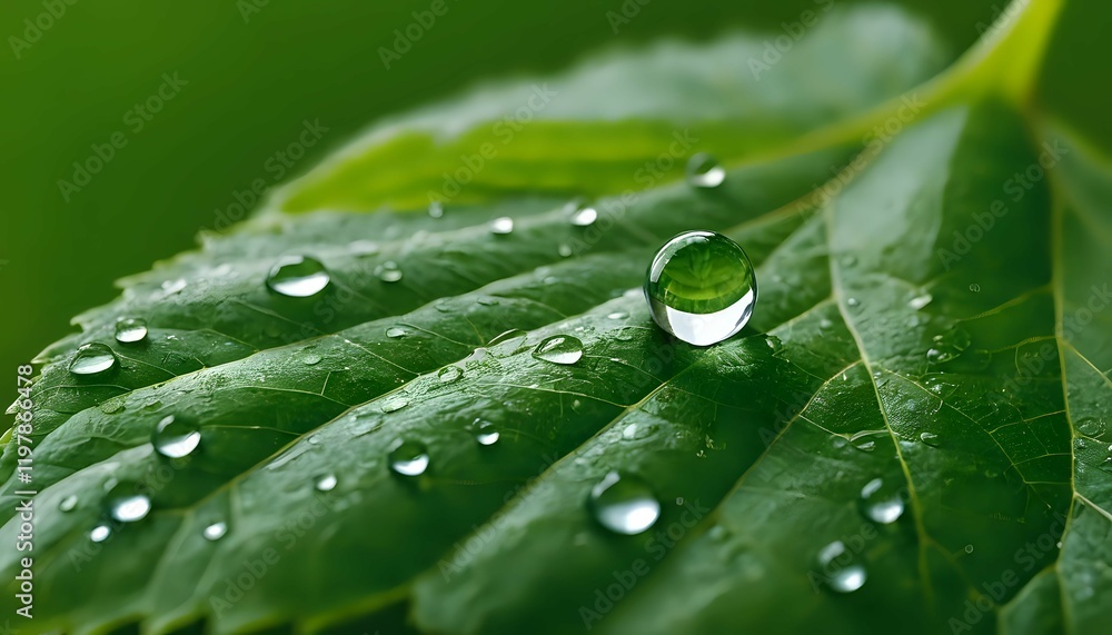 Dewdrop on Lush Green Leaf: A Serene Macro Photograph Dewdrop on Lush Green Leaf: A Serene Macro Photograph