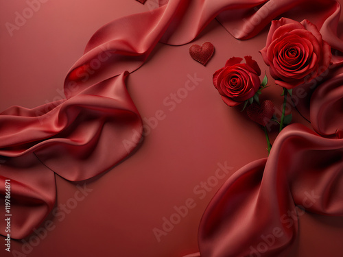 Love’s Glow: Red Roses and Satin Ribbon Enhanced by Fairy Lights