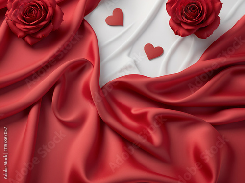 Timeless Romance: Red Roses, Satin Ribbon, and Warm Fairy Light Glow