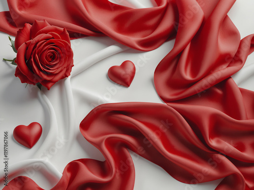 Classic Red Roses, Satin Ribbon, and Sparkling Lights on White Wood