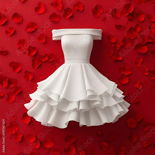 Elegant offtheshoulder dress mockup with a backdrop of Valentine's Day petals photo