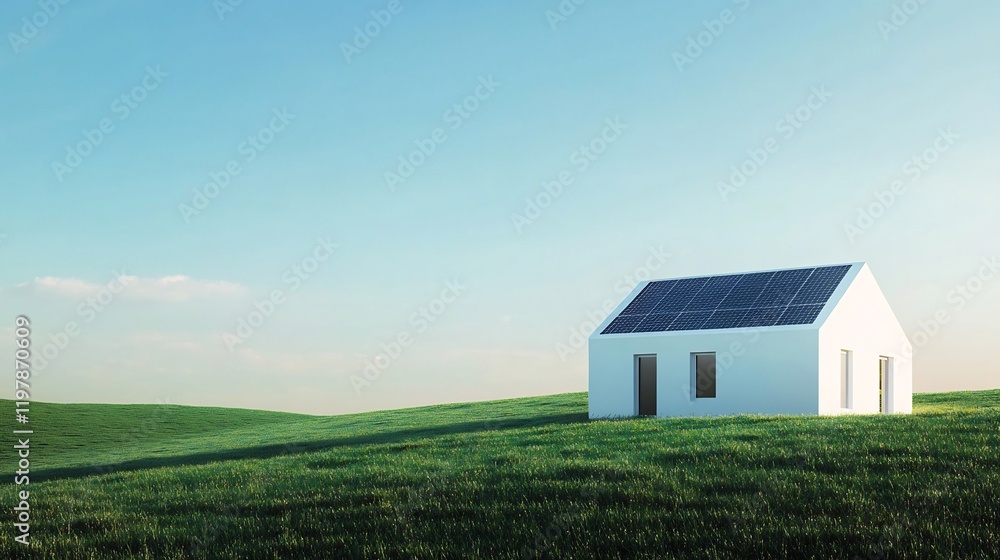 Eco-Friendly House with Solar Panels on a Lush Green Hill Eco-Friendly House with Solar Panels on a Lush Green Hill