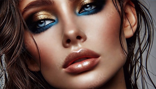 Wallpaper Mural Close up of woman with gold and blue eyeshadow Torontodigital.ca