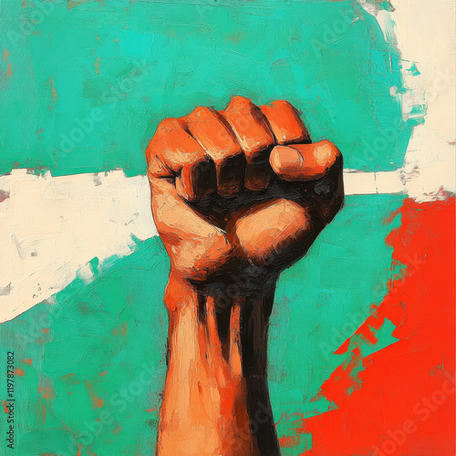 Pan African Pride: Black Fist Raised for Freedom and Black History Month photo