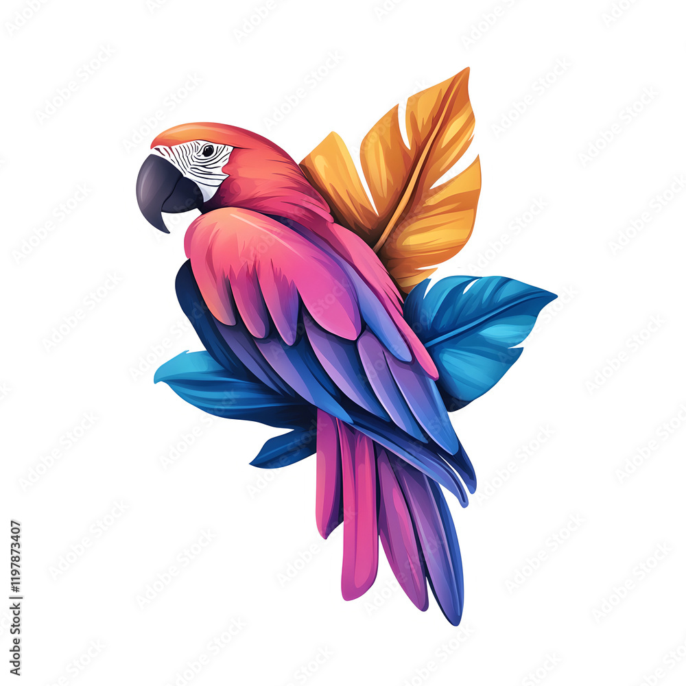 Obraz premium a colorful parrot sitting on a leafy branch