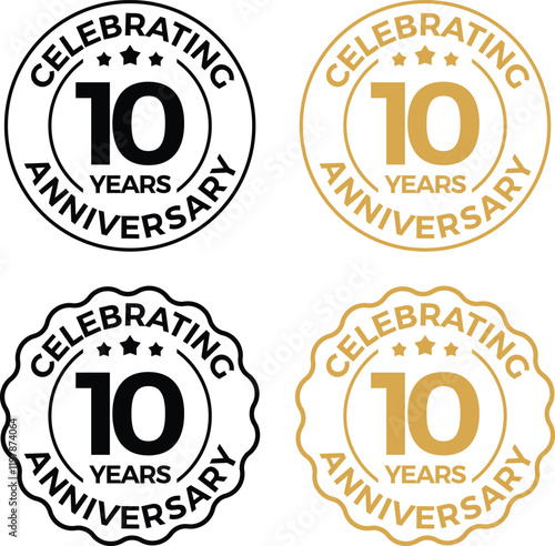 10 years anniversary celebrating round badge , Anniversary icon or label, Anniversary simple sticker, illustration.