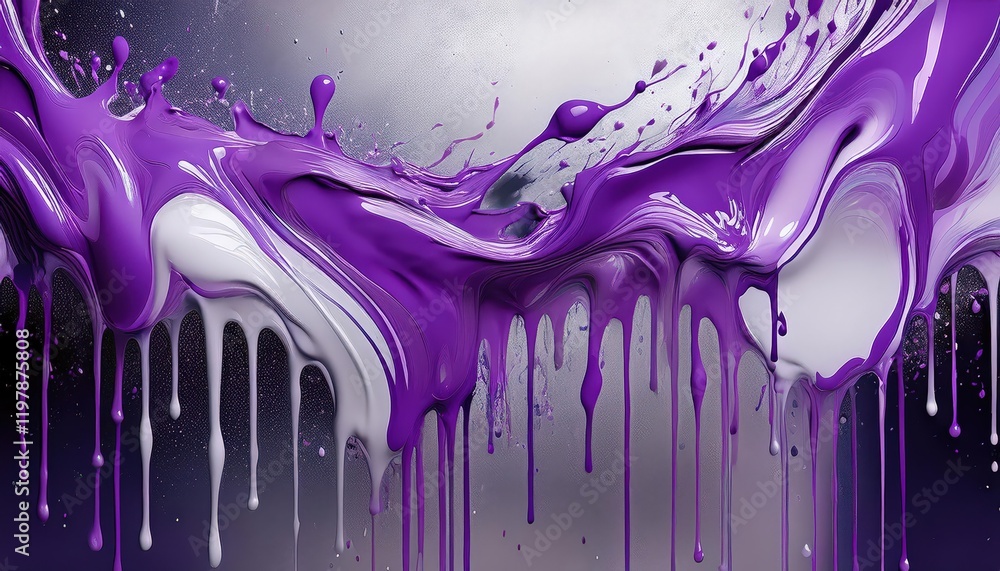 Vibrant Abstract Artwork Featuring a Purple and Silver Textured Background with Expressive Paint Drips, Evoking a Sense of Creativity and Innovation. Vibrant Abstract Artwork Featuring a Purple and Silver Textured Background with Expressive Paint Drips, Evoking a Sense of Creativity and Innovation.